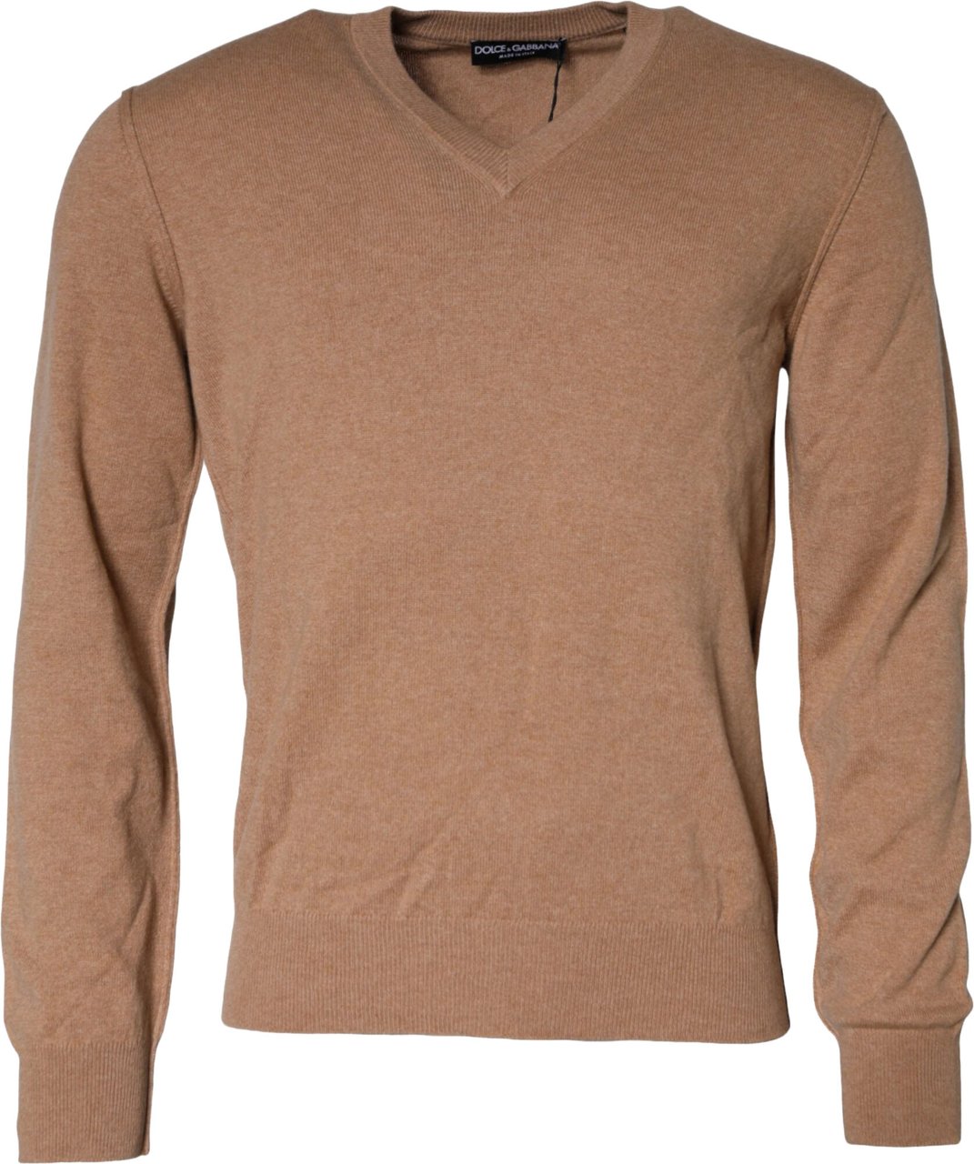 Dolce & Gabbana Brown Cashmere Knit V-neck Pullover Sweater Geel