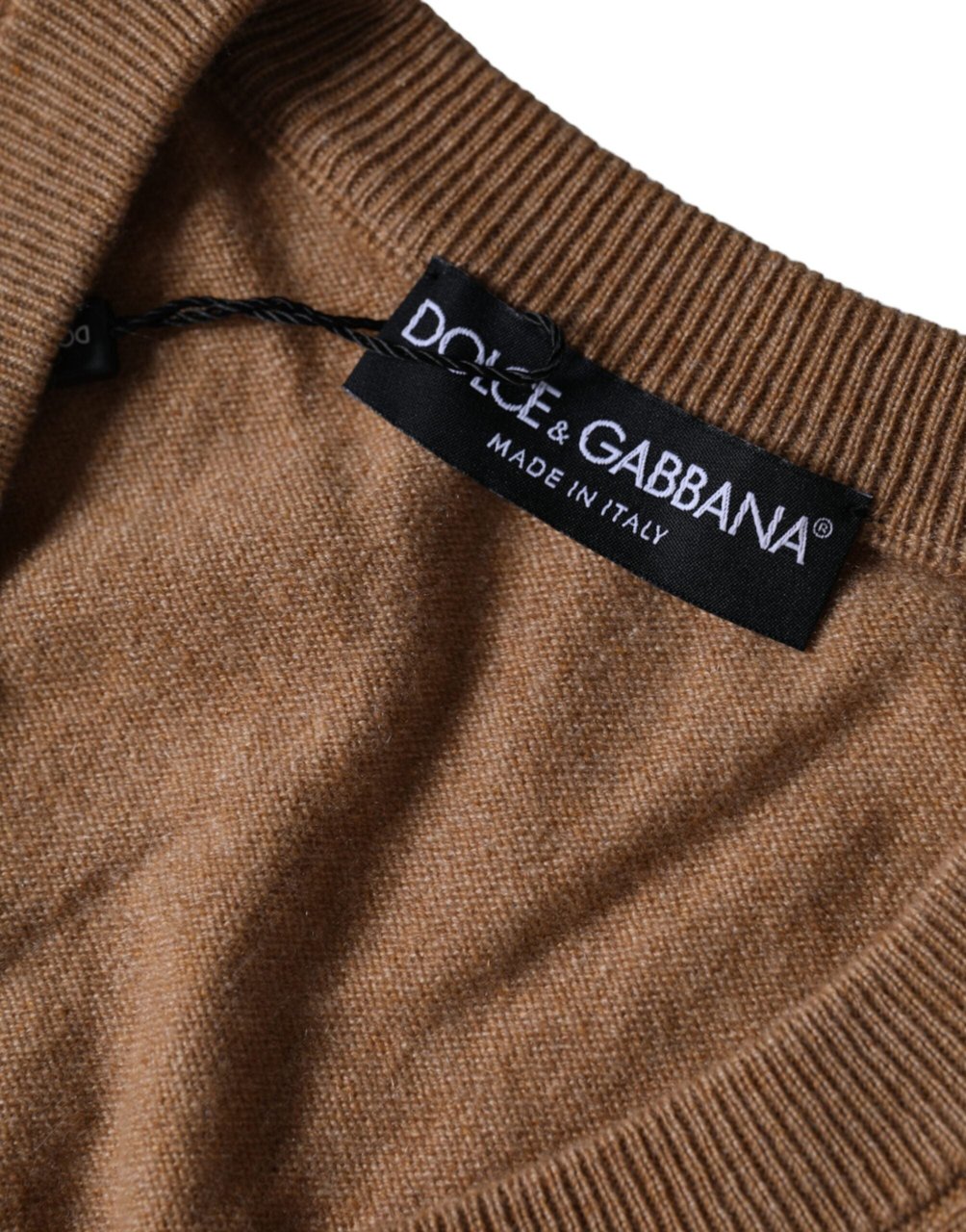 Dolce & Gabbana Brown Cashmere Knit V-neck Pullover Sweater Geel