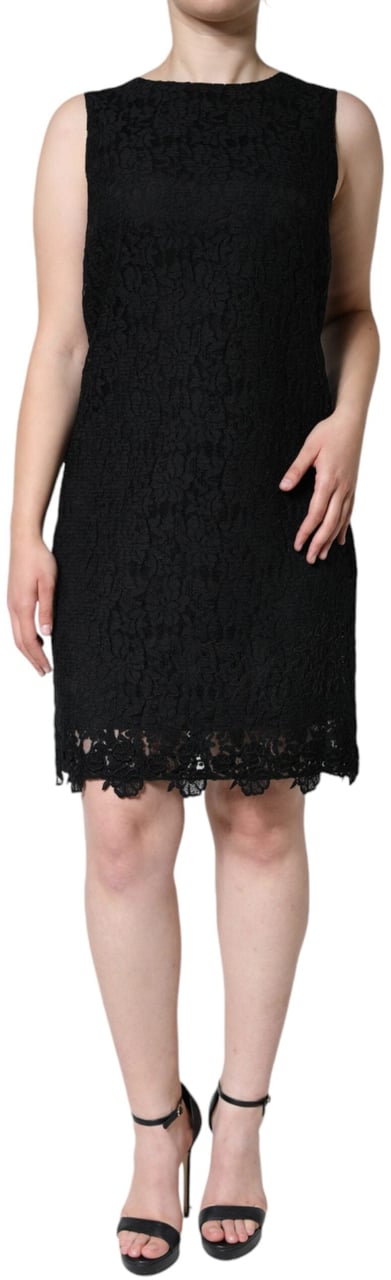 Dolce & Gabbana Black Floral Lace Sheath Sleeveless Mini Dress Zwart