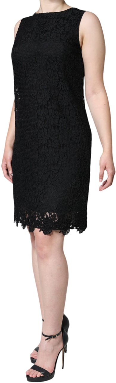 Dolce & Gabbana Black Floral Lace Sheath Sleeveless Mini Dress Zwart