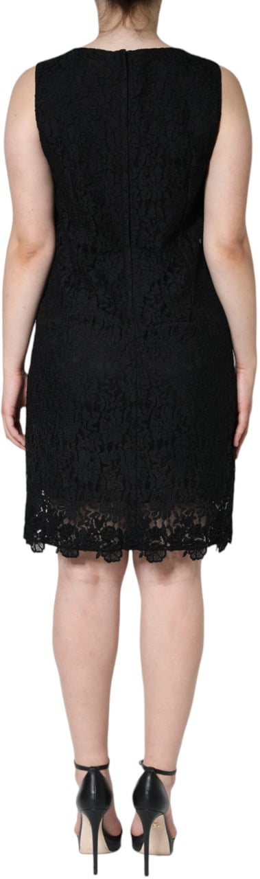 Dolce & Gabbana Black Floral Lace Sheath Sleeveless Mini Dress Zwart
