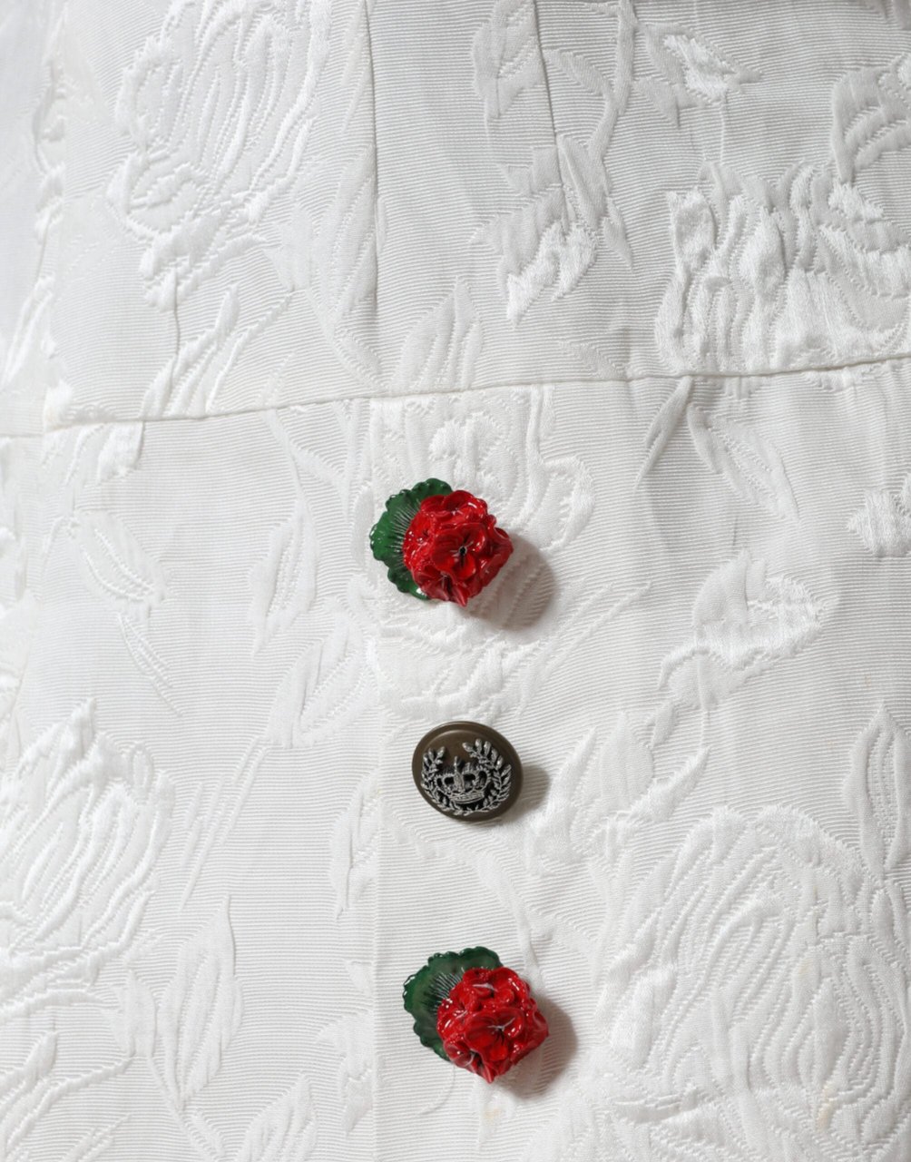 Dolce & Gabbana White Floral Brocade Embellished Mini Skirt Wit