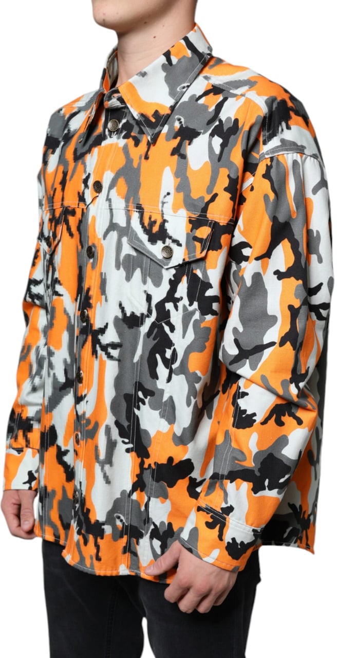 Dolce & Gabbana Multicolor Camouflage Cotton Denim Collared Jacket Divers