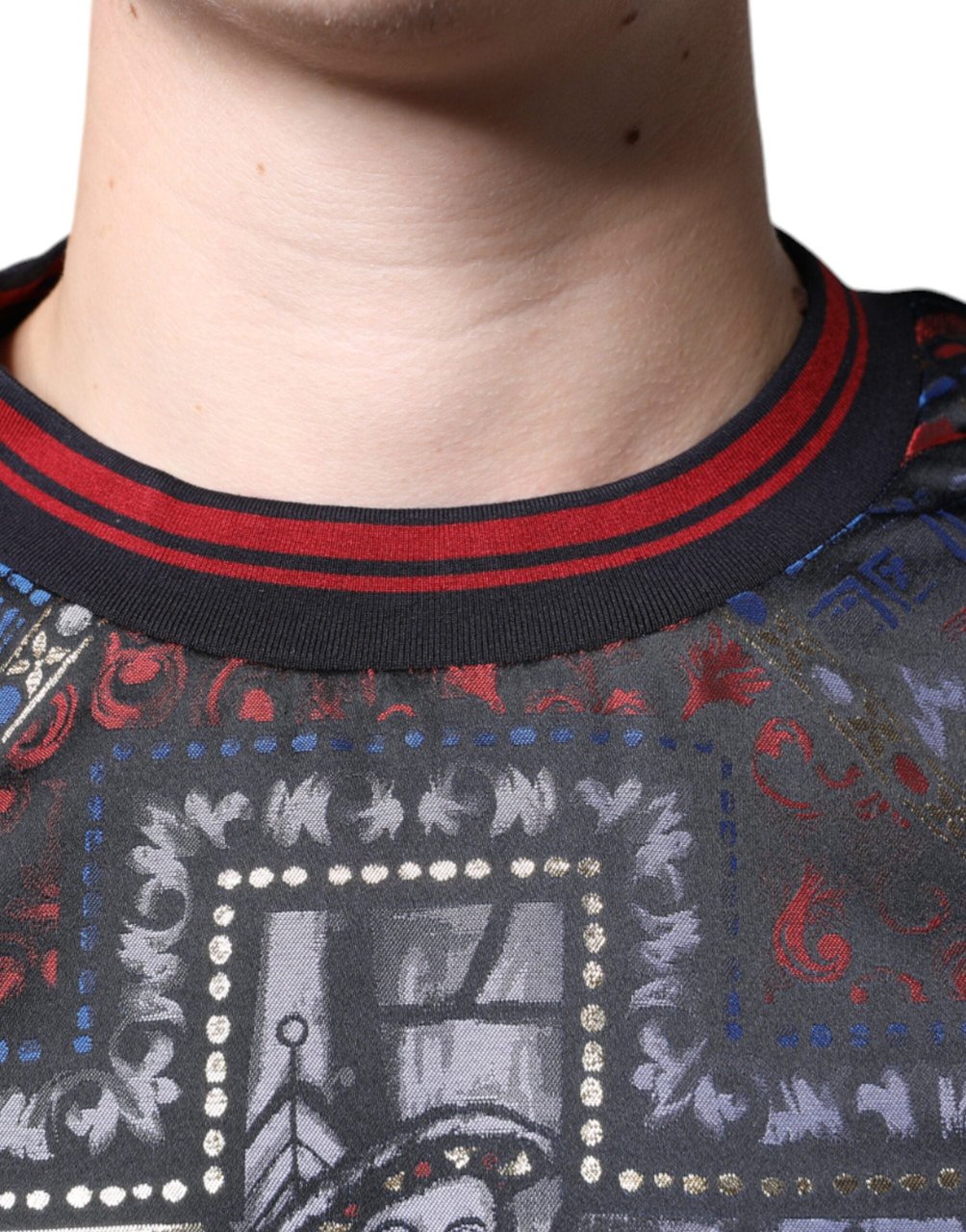 Dolce & Gabbana Multicolor Jacquard Crew Neck Sweatshirt Sweater Divers