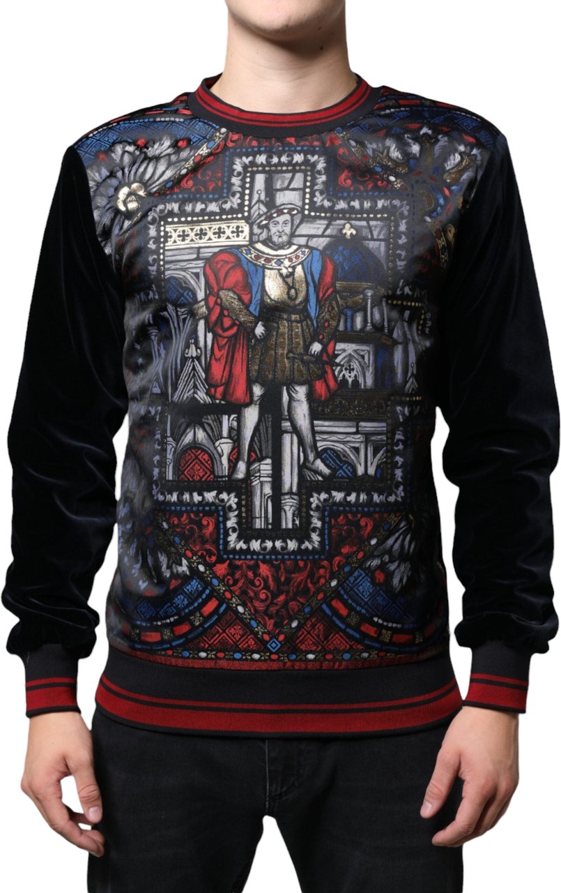 Dolce & Gabbana Multicolor Jacquard Crew Neck Sweatshirt Sweater Divers