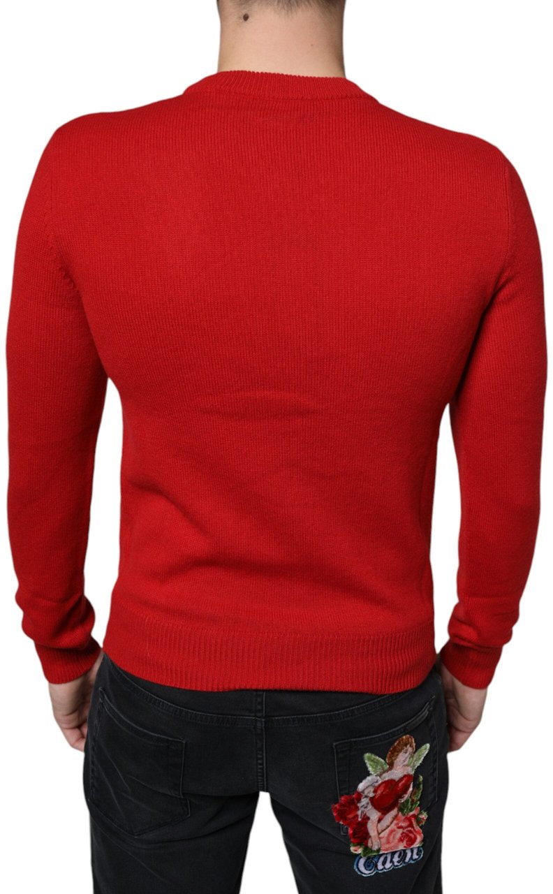 Dolce & Gabbana Red I'm The King Wool Crew Neck Sweatshirt Sweater Rood