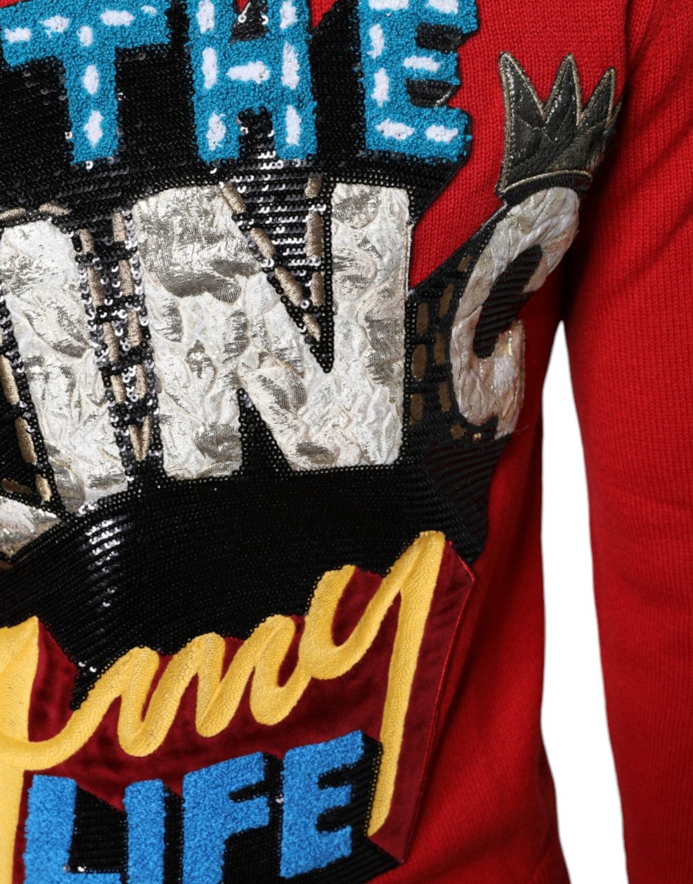 Dolce & Gabbana Red I'm The King Wool Crew Neck Sweatshirt Sweater Rood
