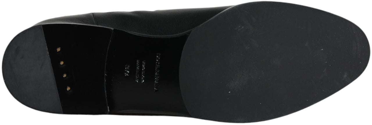 Dolce & Gabbana Black Leather Logo Mid Calf Boots Shoes Zwart