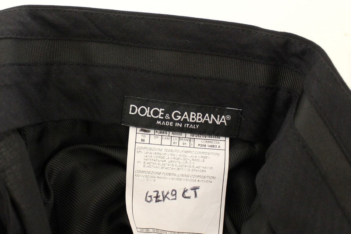 Dolce & Gabbana Black Wool Stretch Pleated Pants Zwart