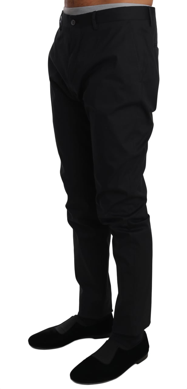 Dolce & Gabbana Black Cotton Stretch Formal Trousers Pants Zwart
