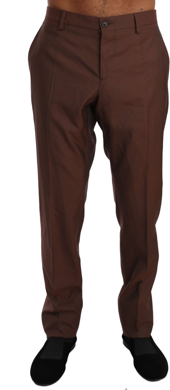 Dolce & Gabbana Brown Wool Silk Formal Trousers Pants Bruin