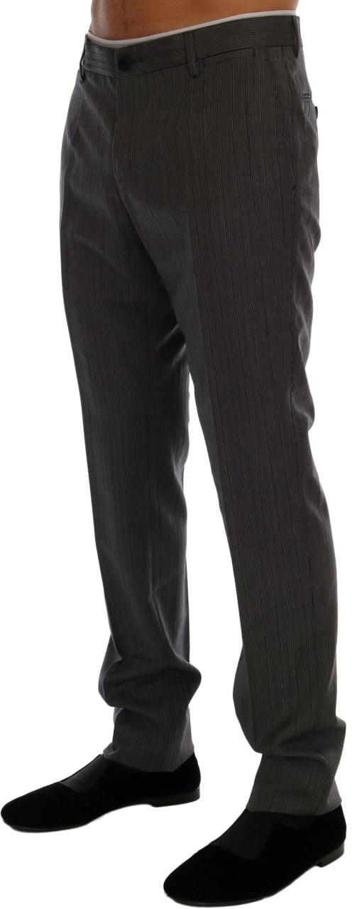 Dolce & Gabbana Gray Wool Striped Formal Pants Grijs