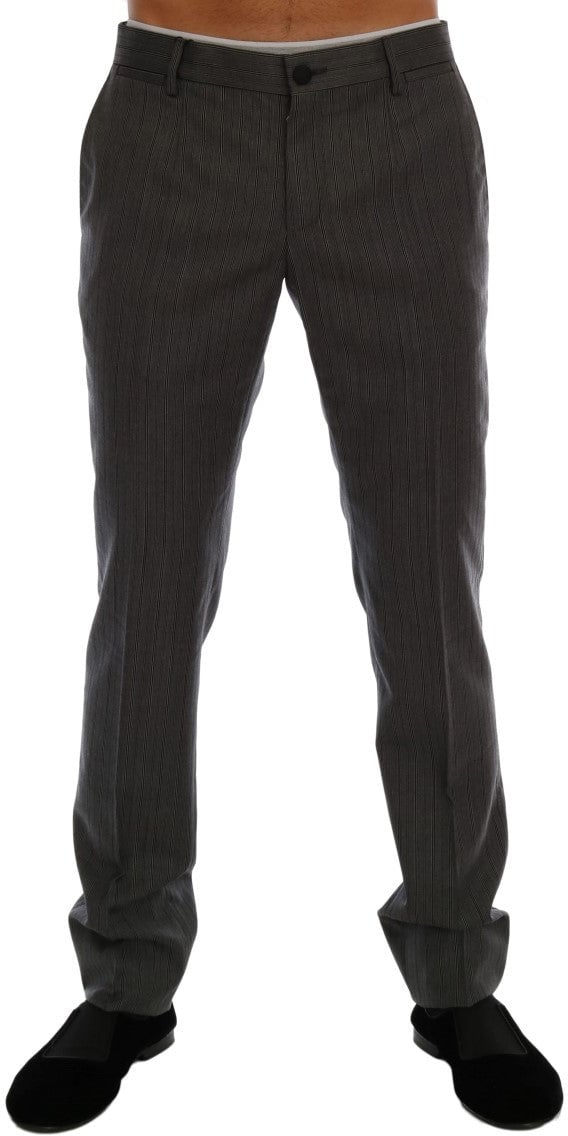 Dolce & Gabbana Gray Wool Striped Formal Pants Grijs