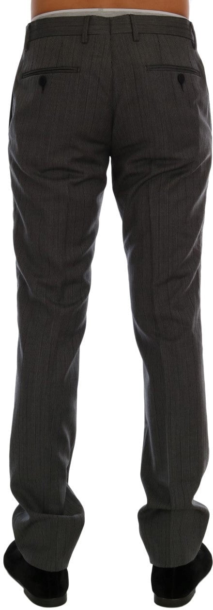 Dolce & Gabbana Gray Wool Striped Formal Pants Grijs
