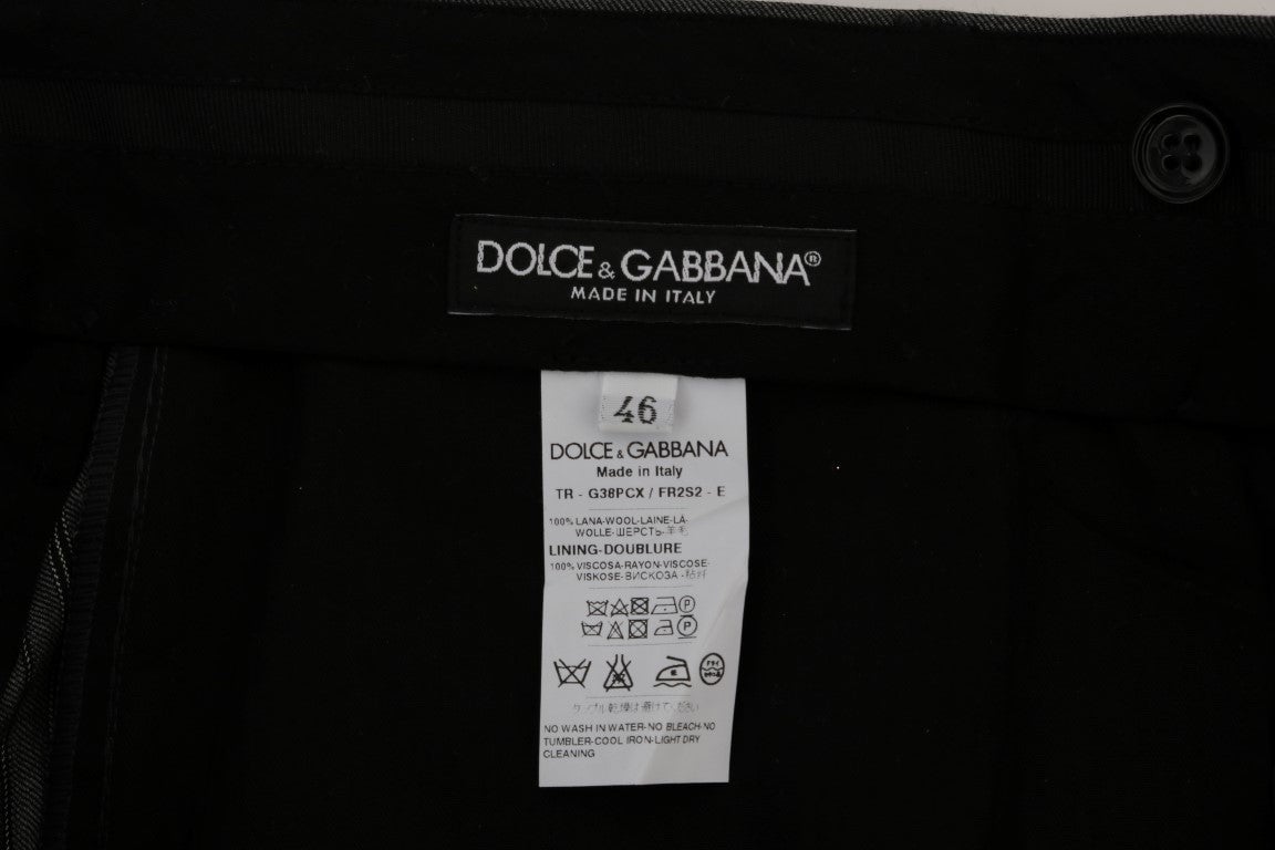 Dolce & Gabbana Gray Wool Striped Formal Pants Grijs
