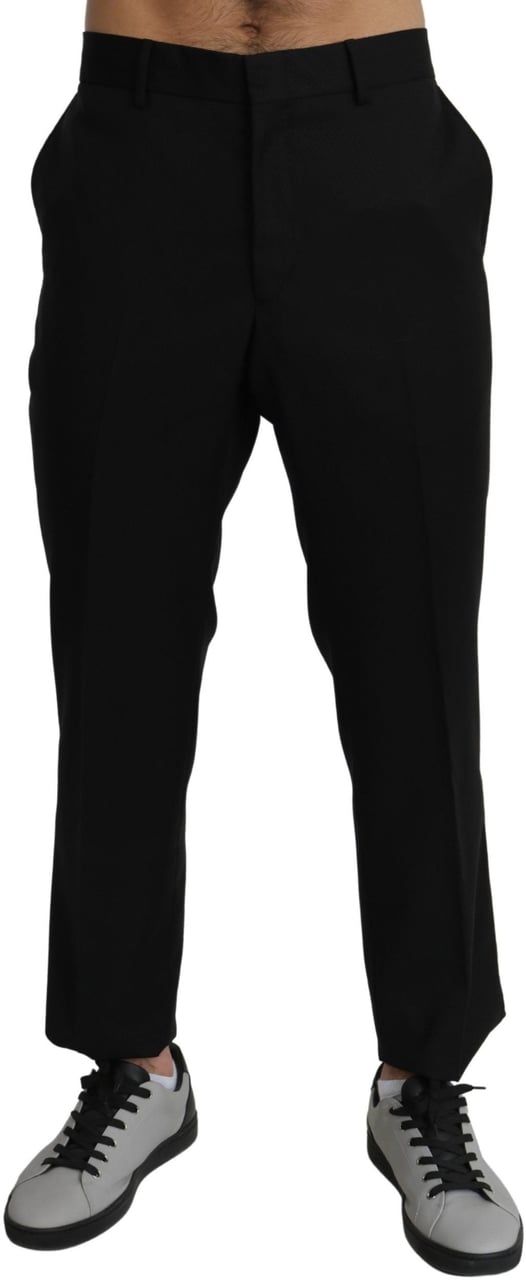 Dolce & Gabbana Black Cotton Wool Formal Dress Pants Zwart