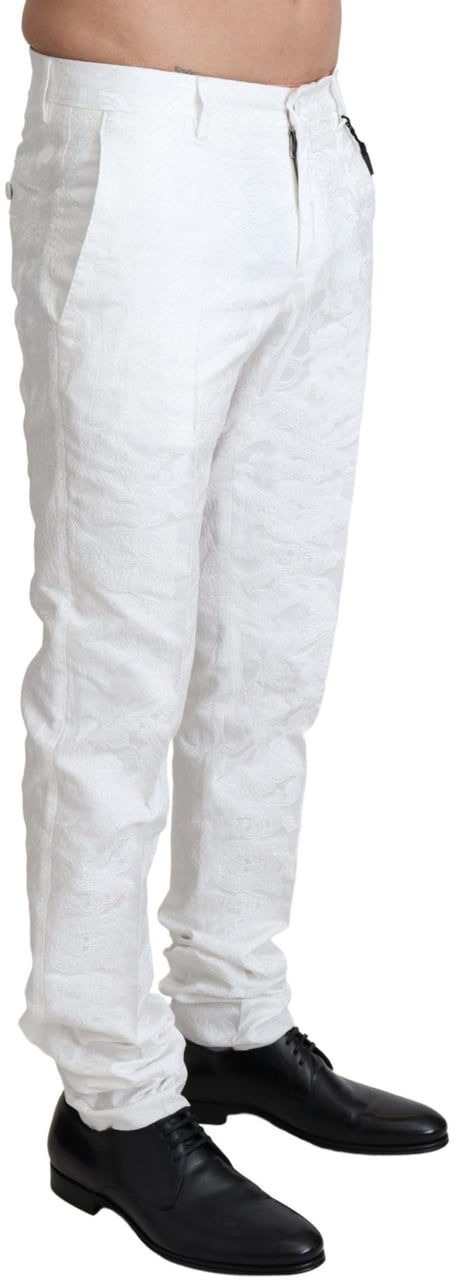 Dolce & Gabbana White Brocade Jaquard Dress Trouser Pants Wit