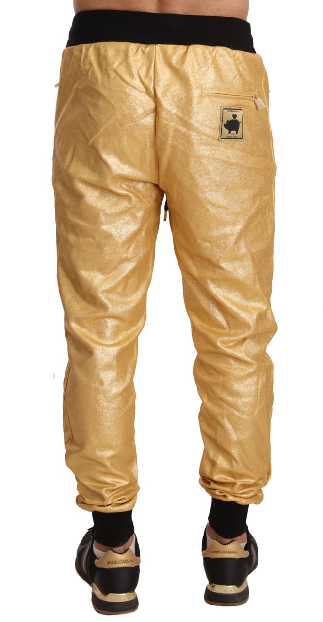 Dolce & Gabbana Gold Pig Of The Year Cotton Trousers Pants Goud
