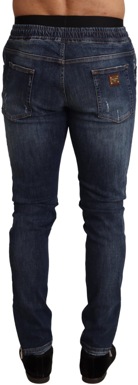 Dolce & Gabbana Blue Cotton Stretch Tattered Denim Jeans Blauw