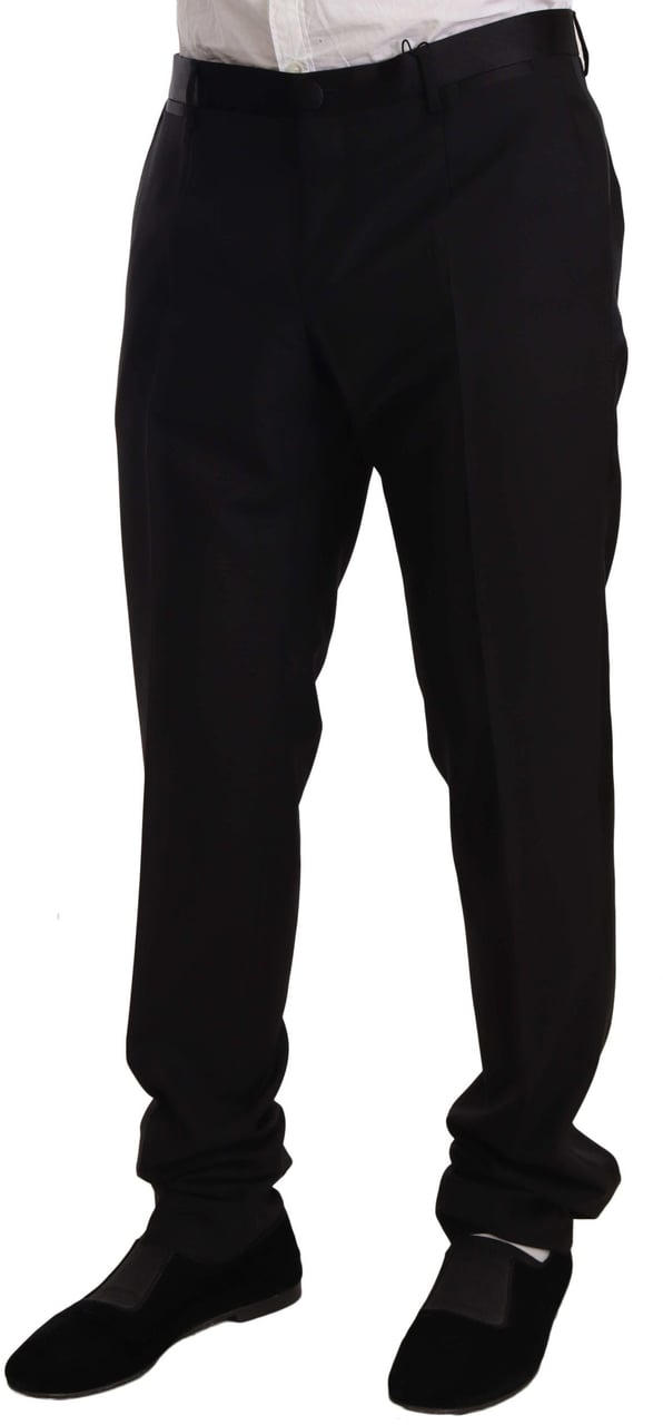 Dolce & Gabbana Black Wool Formal Tuxedo Trouser Pants Zwart