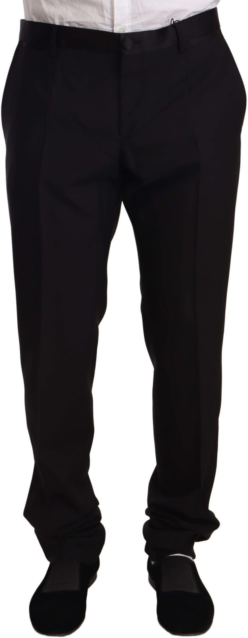 Dolce & Gabbana Black Wool Formal Tuxedo Trouser Pants Zwart