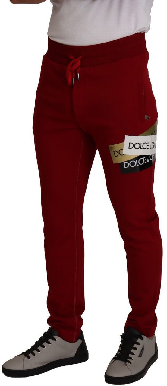 Dolce & Gabbana Red Cotton Logo Patch Sweatpants Jogging Pants Rood