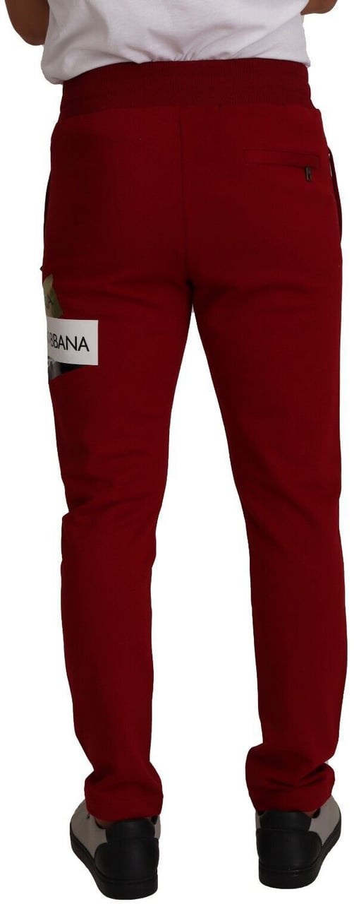 Dolce & Gabbana Red Cotton Logo Patch Sweatpants Jogging Pants Rood
