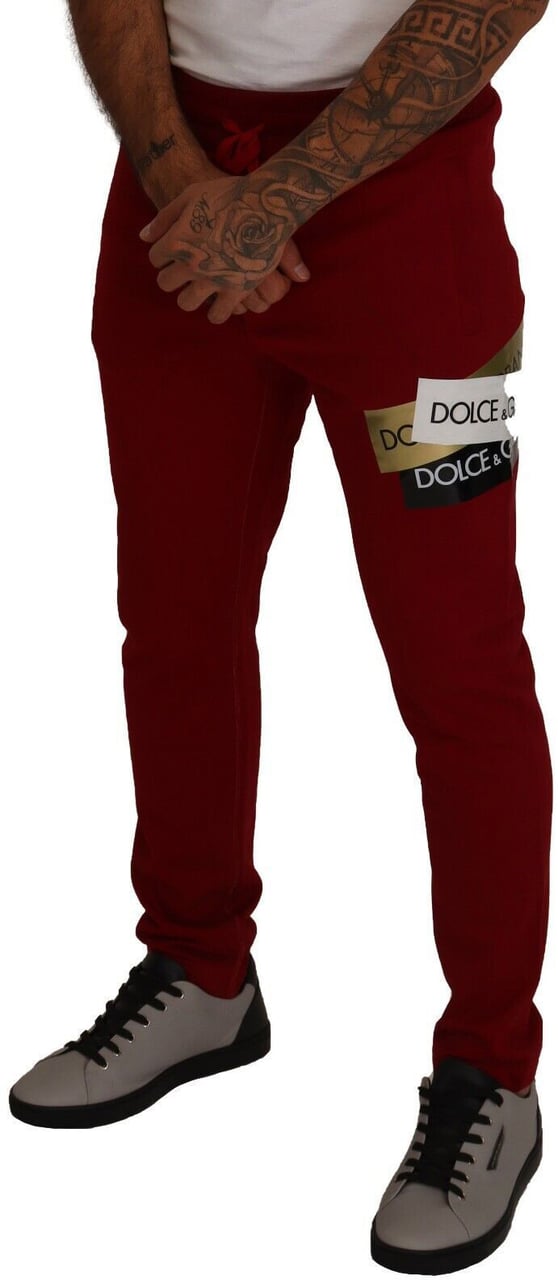 Dolce & Gabbana Red Cotton Logo Patch Sweatpants Jogging Pants Rood