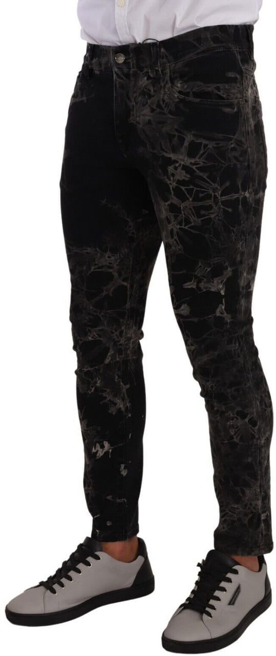 Dolce & Gabbana Black Patterned Skinny Slim Fit Jeans Zwart
