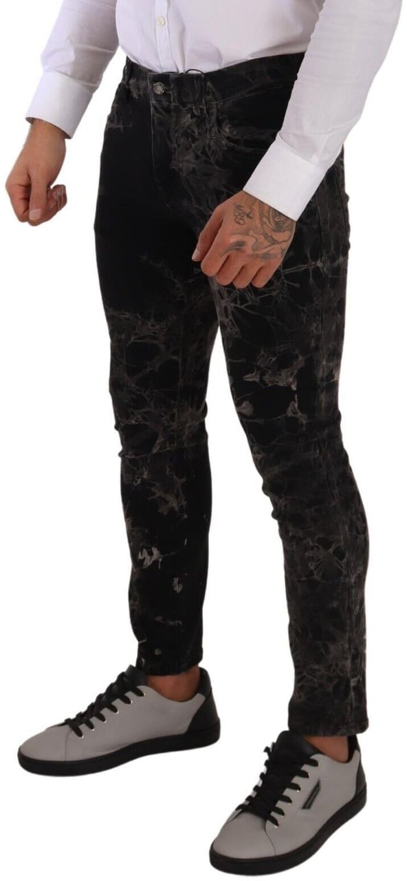 Dolce & Gabbana Black Patterned Skinny Slim Fit Jeans Zwart