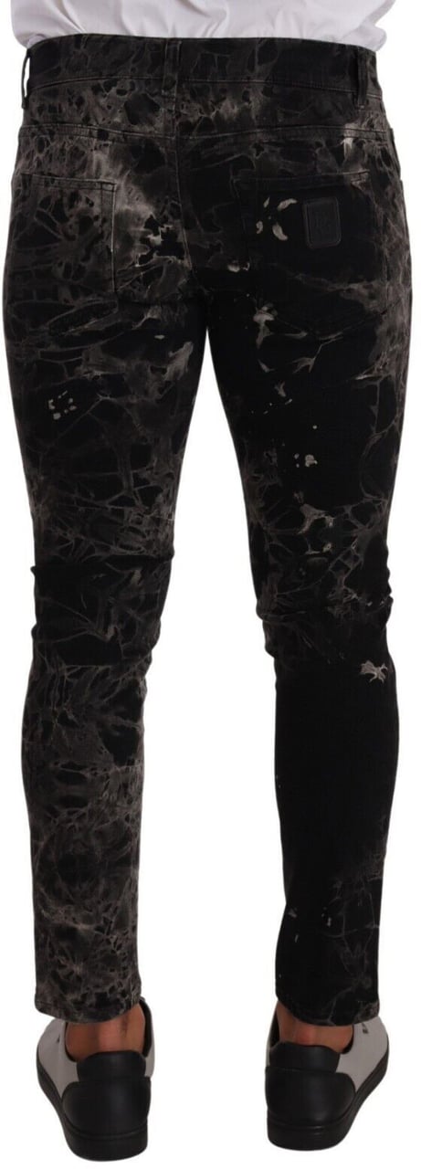 Dolce & Gabbana Black Patterned Skinny Slim Fit Jeans Zwart