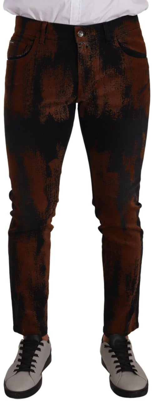 Dolce & Gabbana Black Brown Tie Dye Cotton Skinny Denim Jeans Zwart