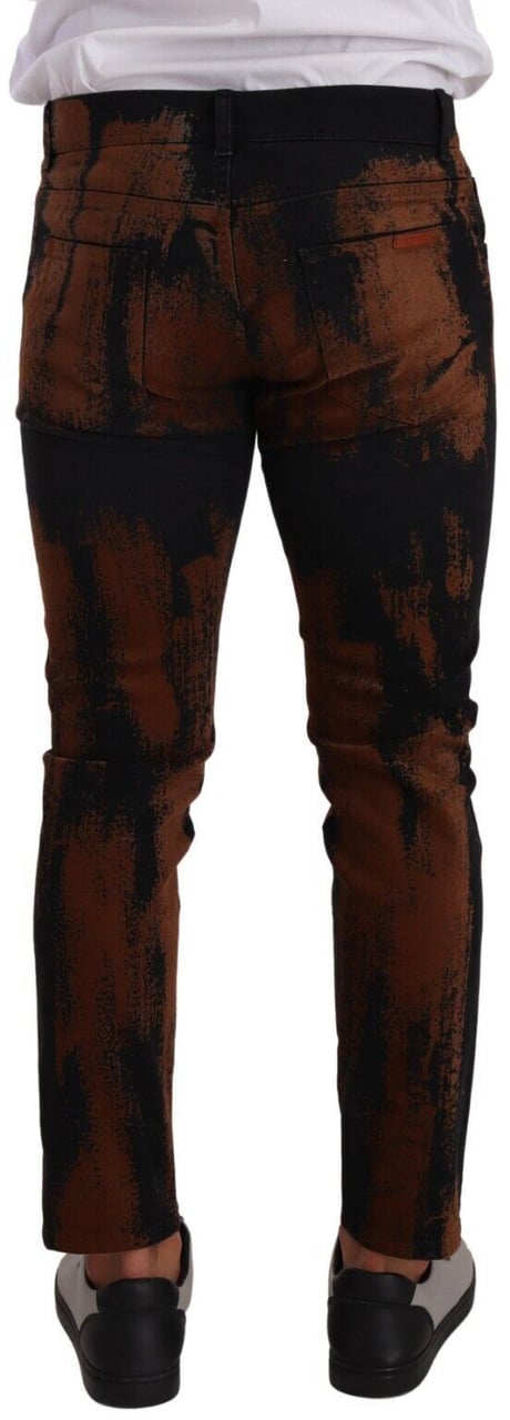 Dolce & Gabbana Black Brown Tie Dye Cotton Skinny Denim Jeans Zwart