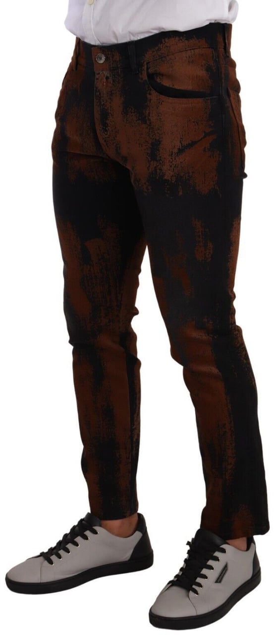Dolce & Gabbana Black Brown Tie Dye Cotton Skinny Denim Jeans Zwart