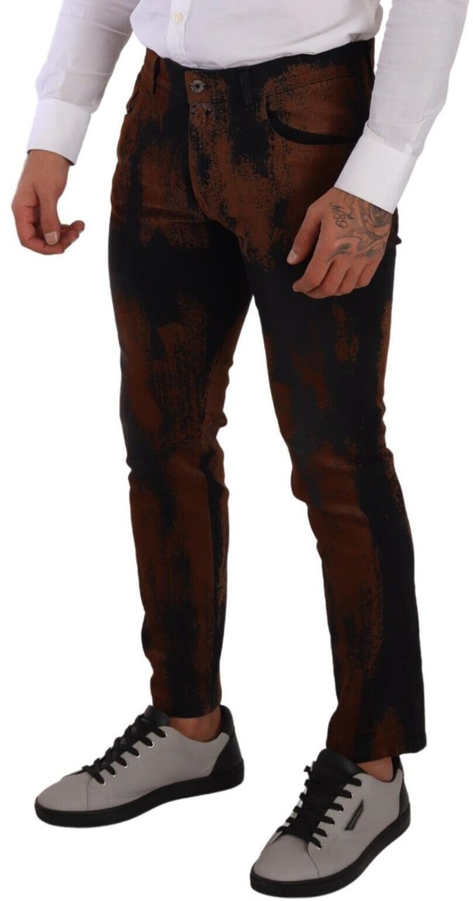 Dolce & Gabbana Black Brown Tie Dye Cotton Skinny Denim Jeans Zwart