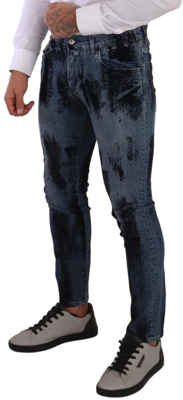 Dolce & Gabbana Blue Black Cotton Skinny Denim Jeans Blauw