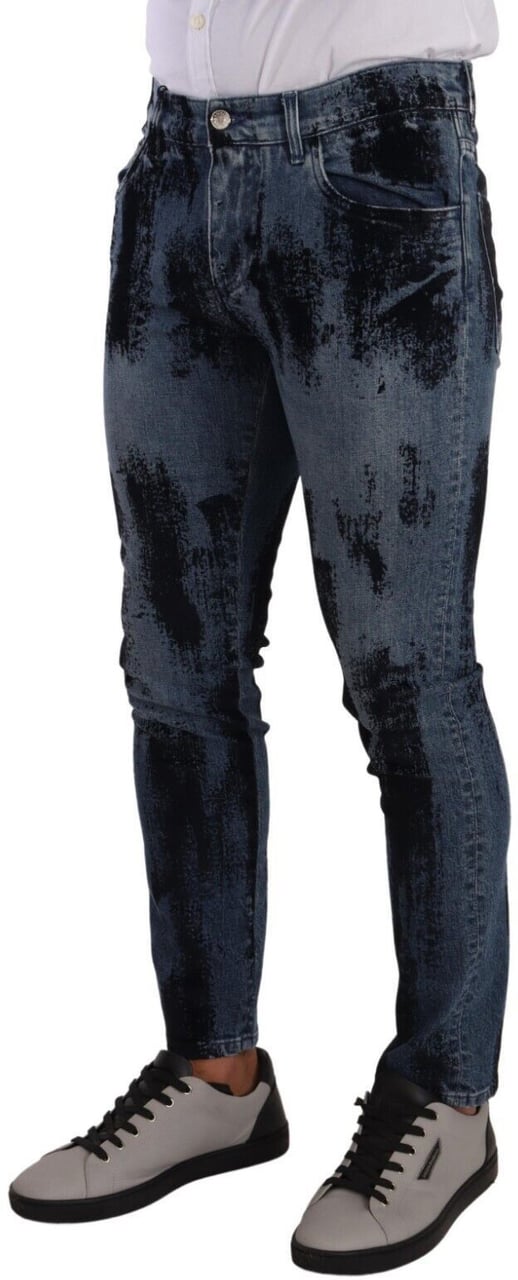 Dolce & Gabbana Blue Black Cotton Skinny Denim Jeans Blauw