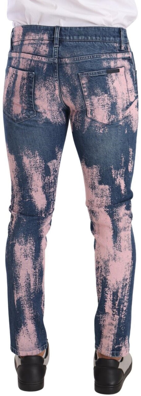 Dolce & Gabbana Blue Pink Tie Dye Cotton Skinny Denim Jeans Blauw