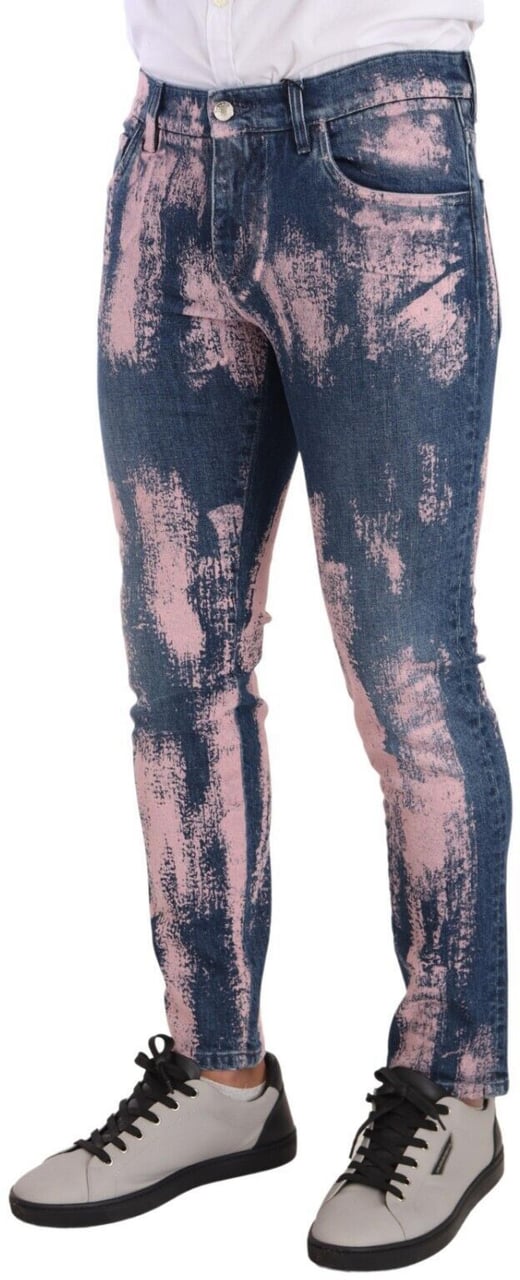 Dolce & Gabbana Blue Pink Tie Dye Cotton Skinny Denim Jeans Blauw