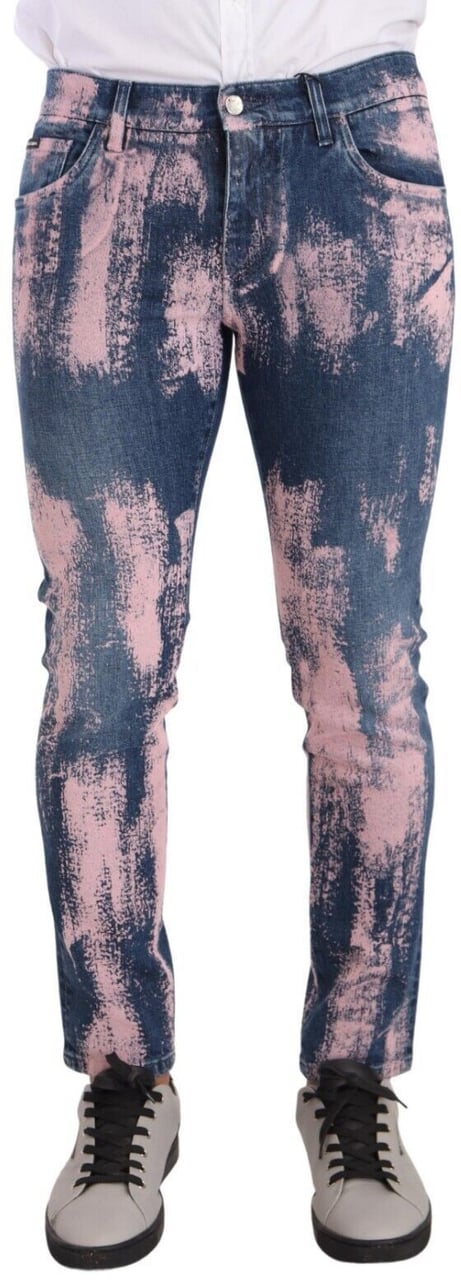 Dolce & Gabbana Blue Pink Tie Dye Cotton Skinny Denim Jeans Blauw