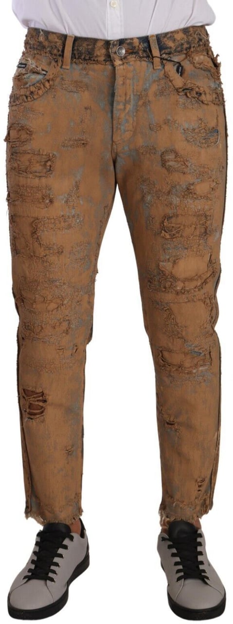 Dolce & Gabbana Brown Distressed Cotton Regular Denim Jeans Bruin