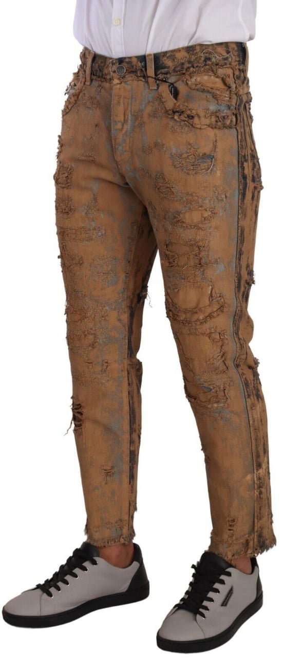 Dolce & Gabbana Brown Distressed Cotton Regular Denim Jeans Bruin