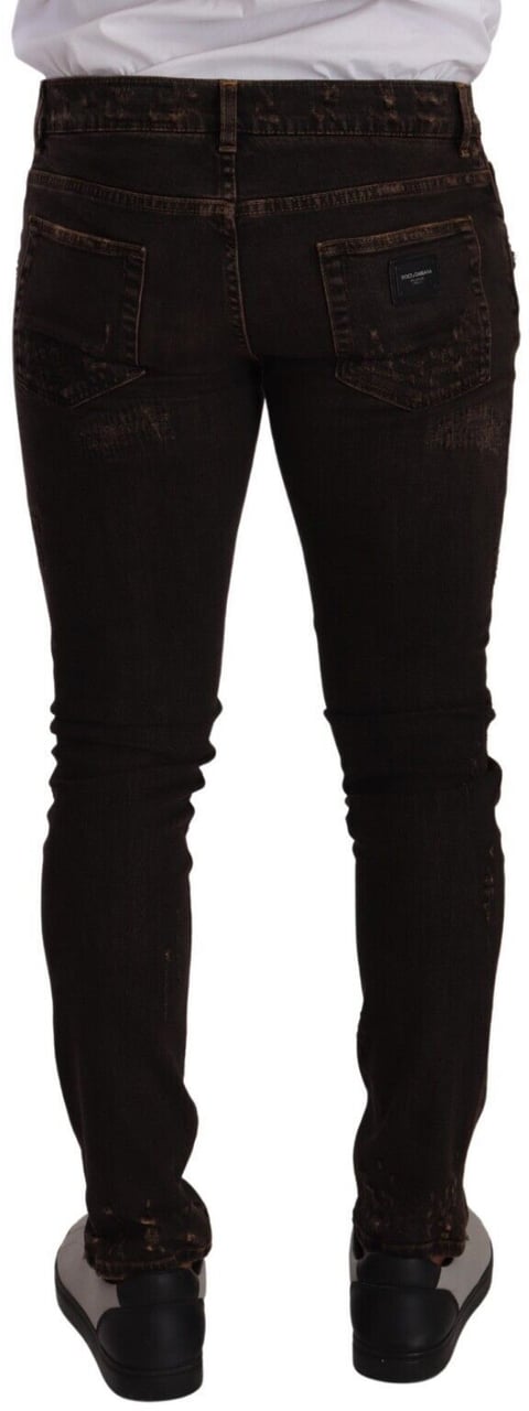 Dolce & Gabbana Brown Distressed Slim Fit Skinny Denim Jeans Bruin