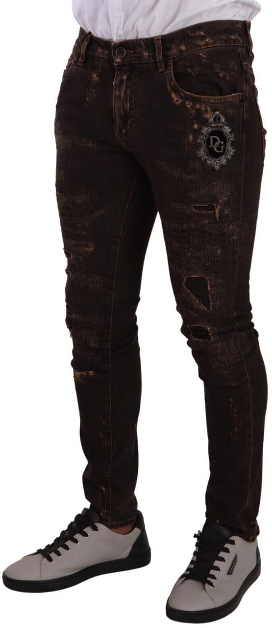 Dolce & Gabbana Brown Distressed Slim Fit Skinny Denim Jeans Bruin