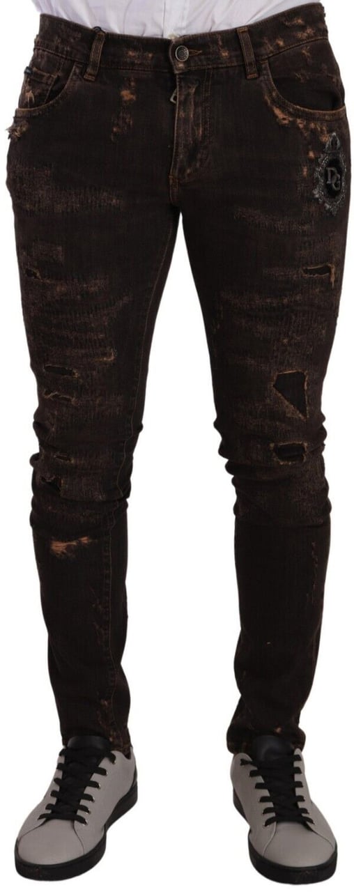 Dolce & Gabbana Brown Distressed Slim Fit Skinny Denim Jeans Bruin