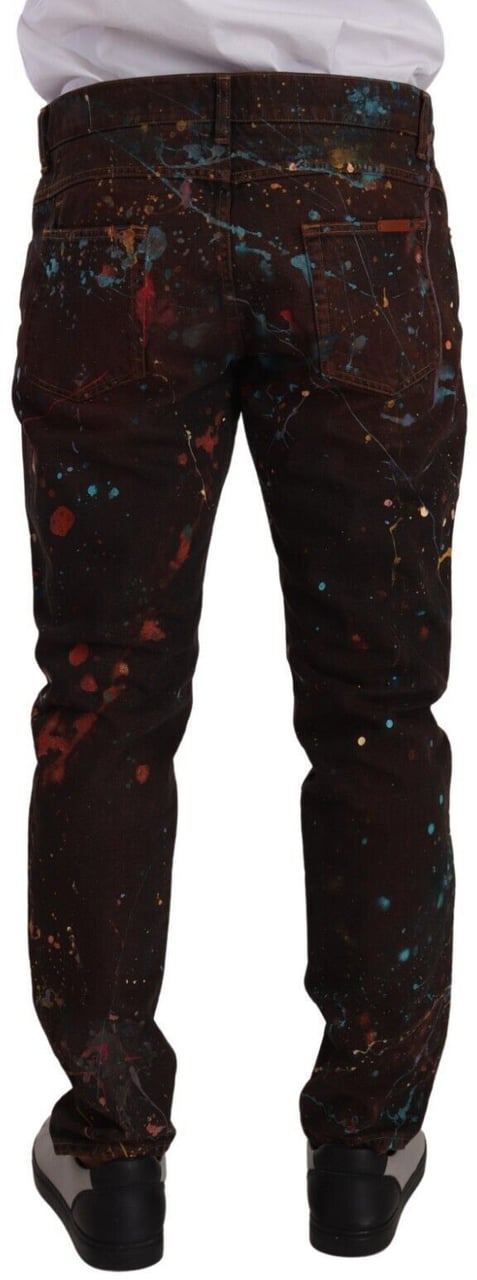 Dolce & Gabbana Brown Splash Color Cotton Regular Denim Jeans Bruin