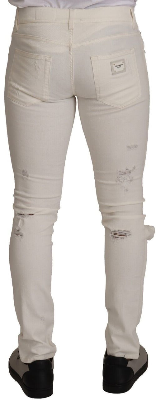 Dolce & Gabbana White Tattered Skinny Cotton Men Denim Jeans Wit