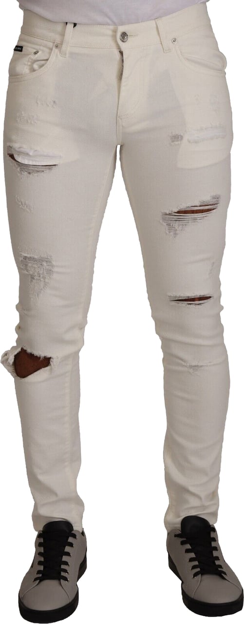 Dolce & Gabbana White Tattered Skinny Cotton Men Denim Jeans Wit