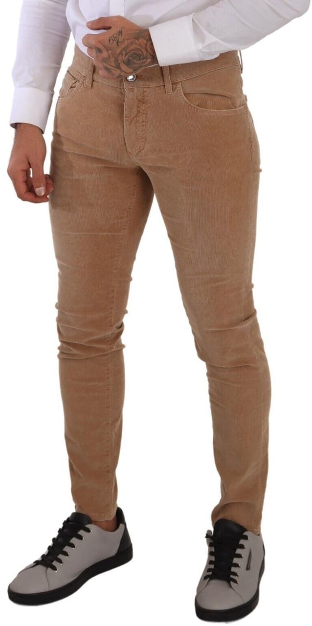 Dolce & Gabbana Brown Corduroy Cotton Skinny Slim Fit Jeans Bruin
