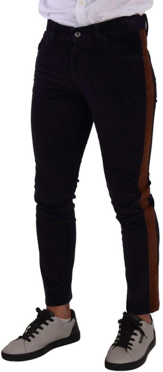 Dolce & Gabbana Blue Cotton Stretch Skinny Corduroy Jeans Blauw